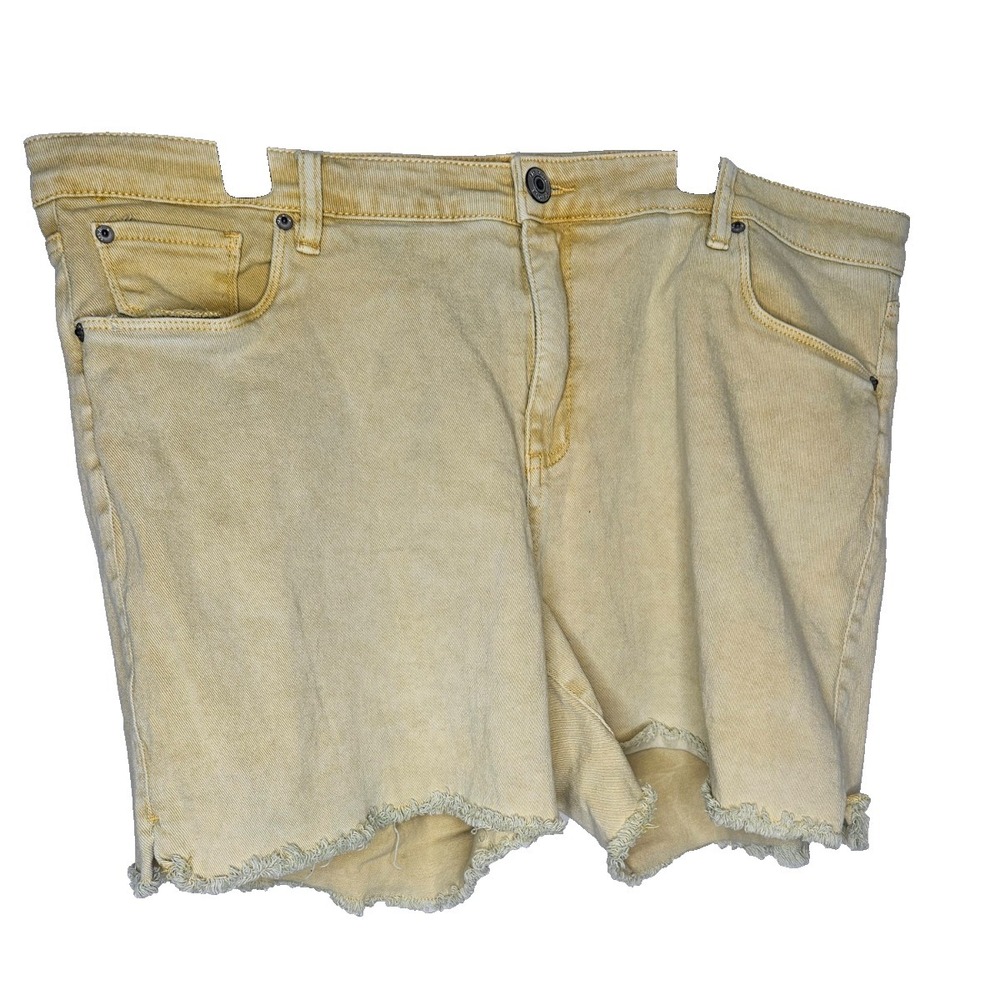 STS Blue Aubrey Mid Rise Yellow Raw Hem Shorts 35 Stretch Denim